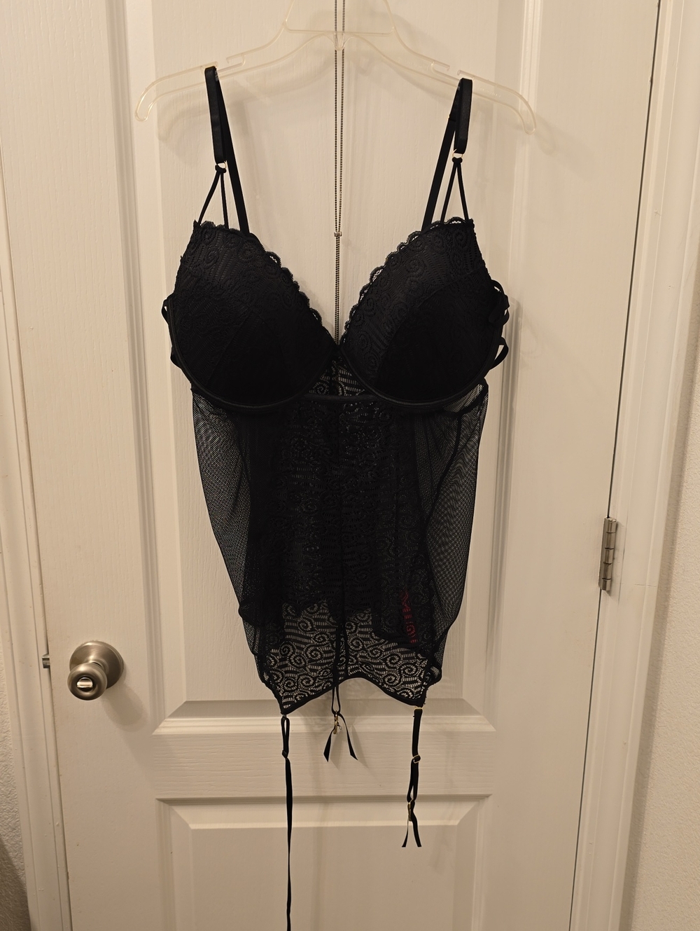 Black Lace Babydoll Lingerie with Garter Straps